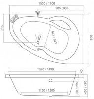 Roltechnik HARMONIA vana 1500x950 mm objem 200 l PRAVÁ 9810000